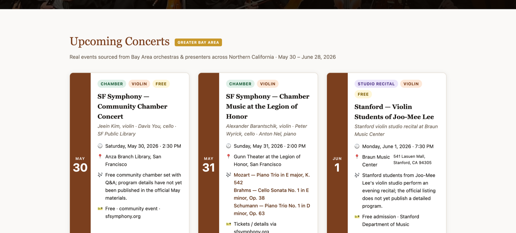 BayStrings verified upcoming concert listings