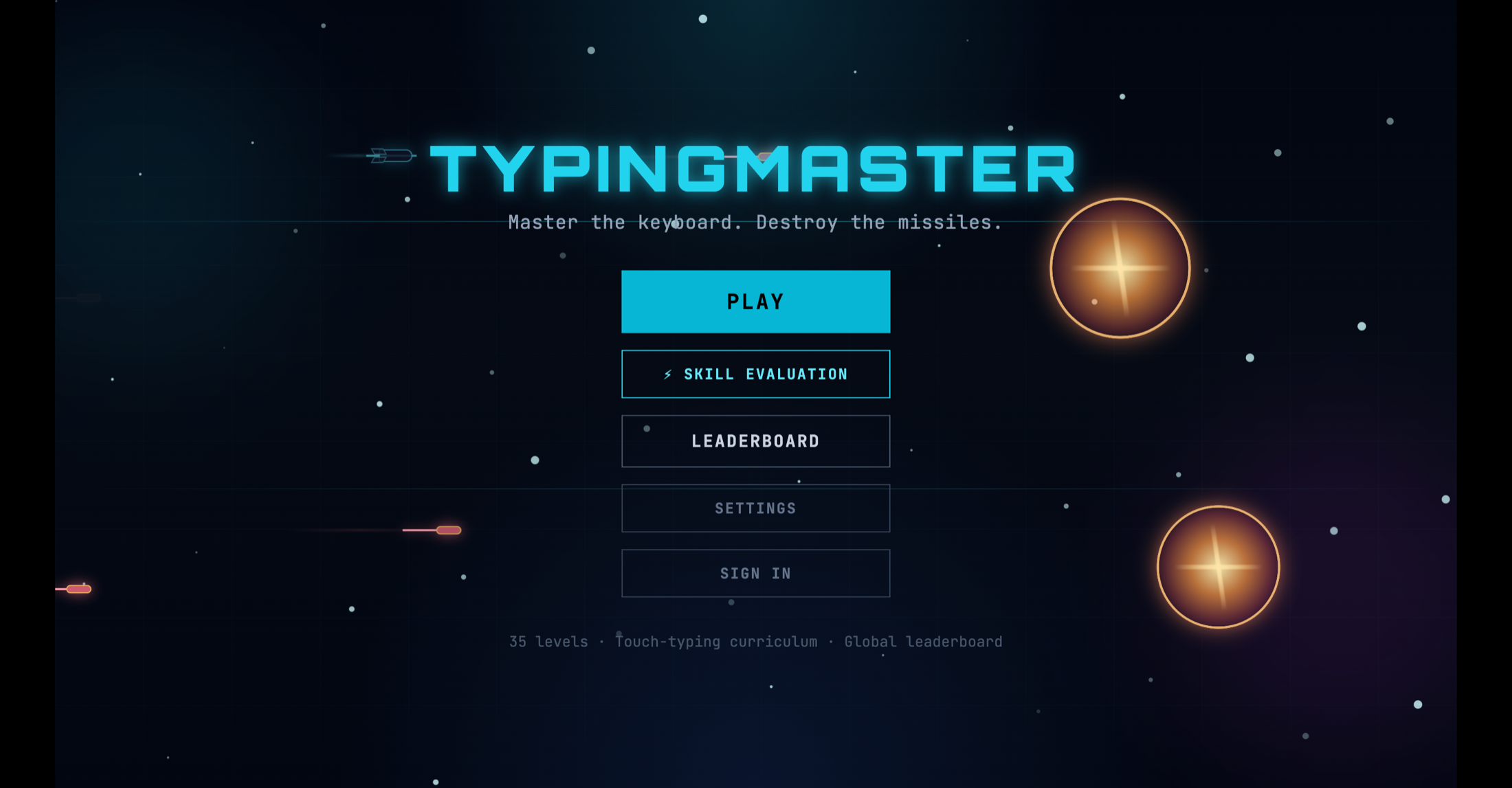 TypingMaster arcade home screen